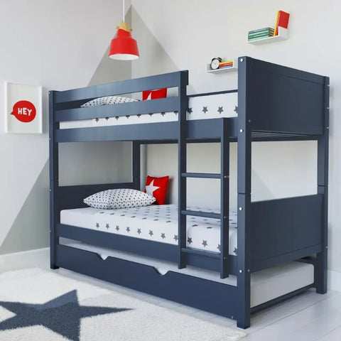  Navy Bunk Bed with Pull-Out Trundle - Extra Sleeping Space for Sleepovers