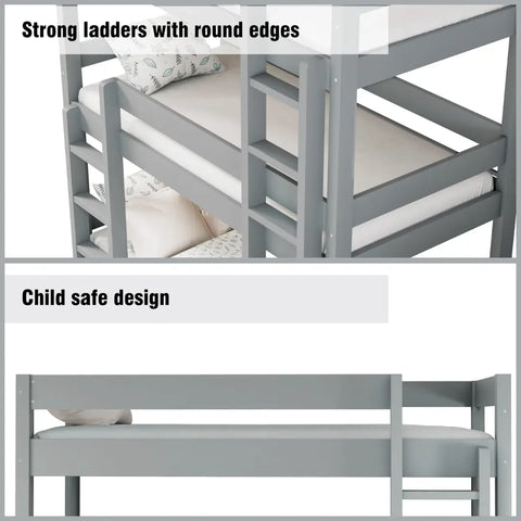Regent grey triple bunk bed with 3 single mattresses – space-saving kids’ room setup