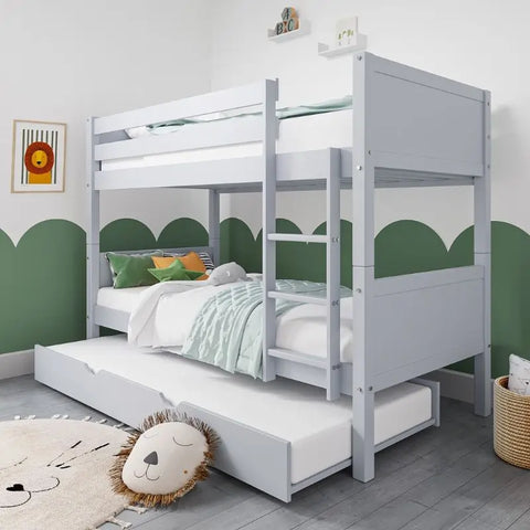 Grey Ezra Space-Saving Bunk Bed with Trundle – Angle View | Detachable for UK Kids’ Rooms