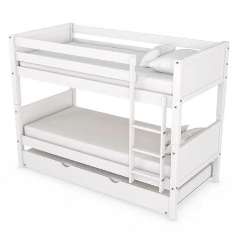 White Bunk Bed with Pull-Out Trundle – Extra Sleeping Space for Kids’ Sleepovers